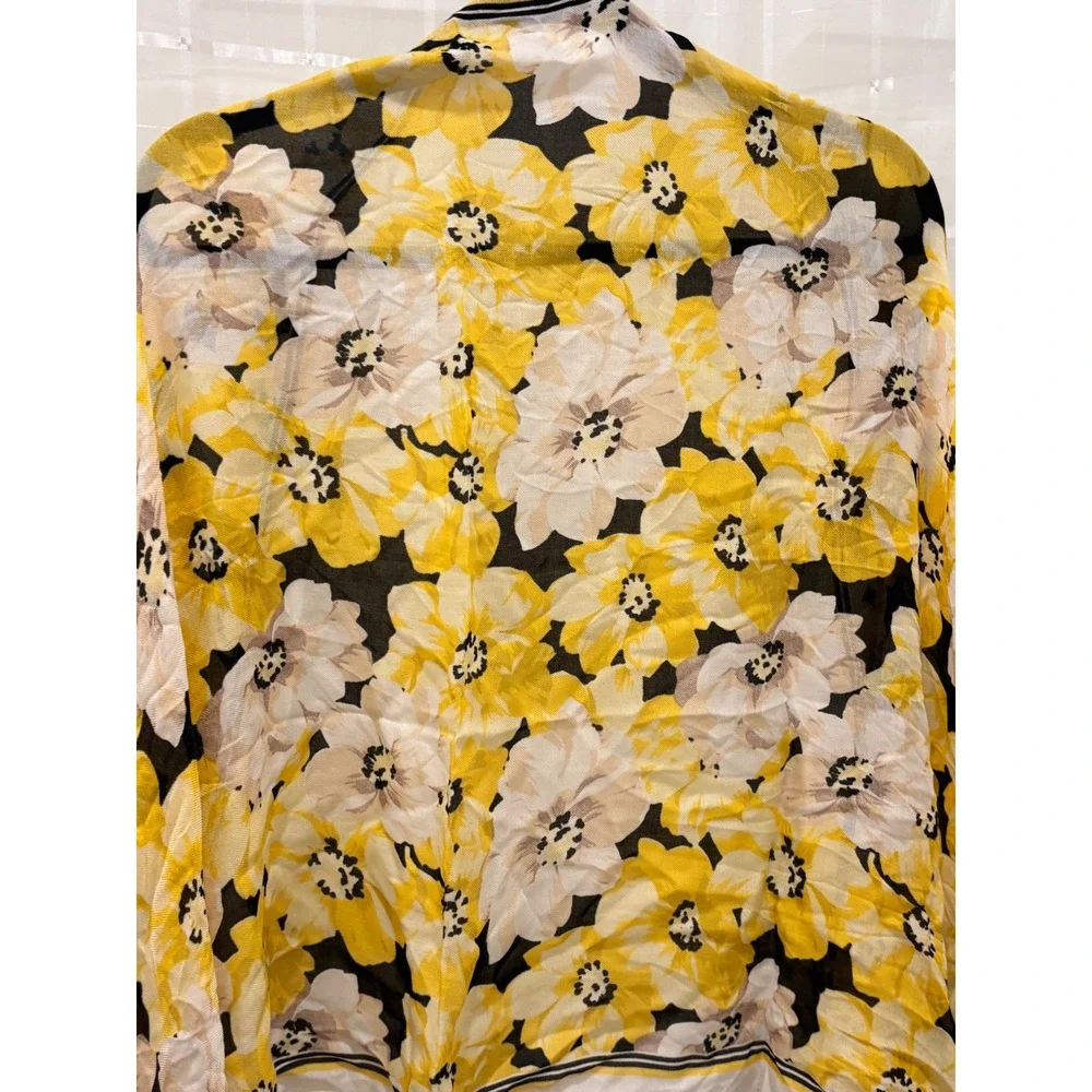 Talbots Yellow Floral Modal Silk Blend Oversized Wrap Scarf Eyelash Fringe